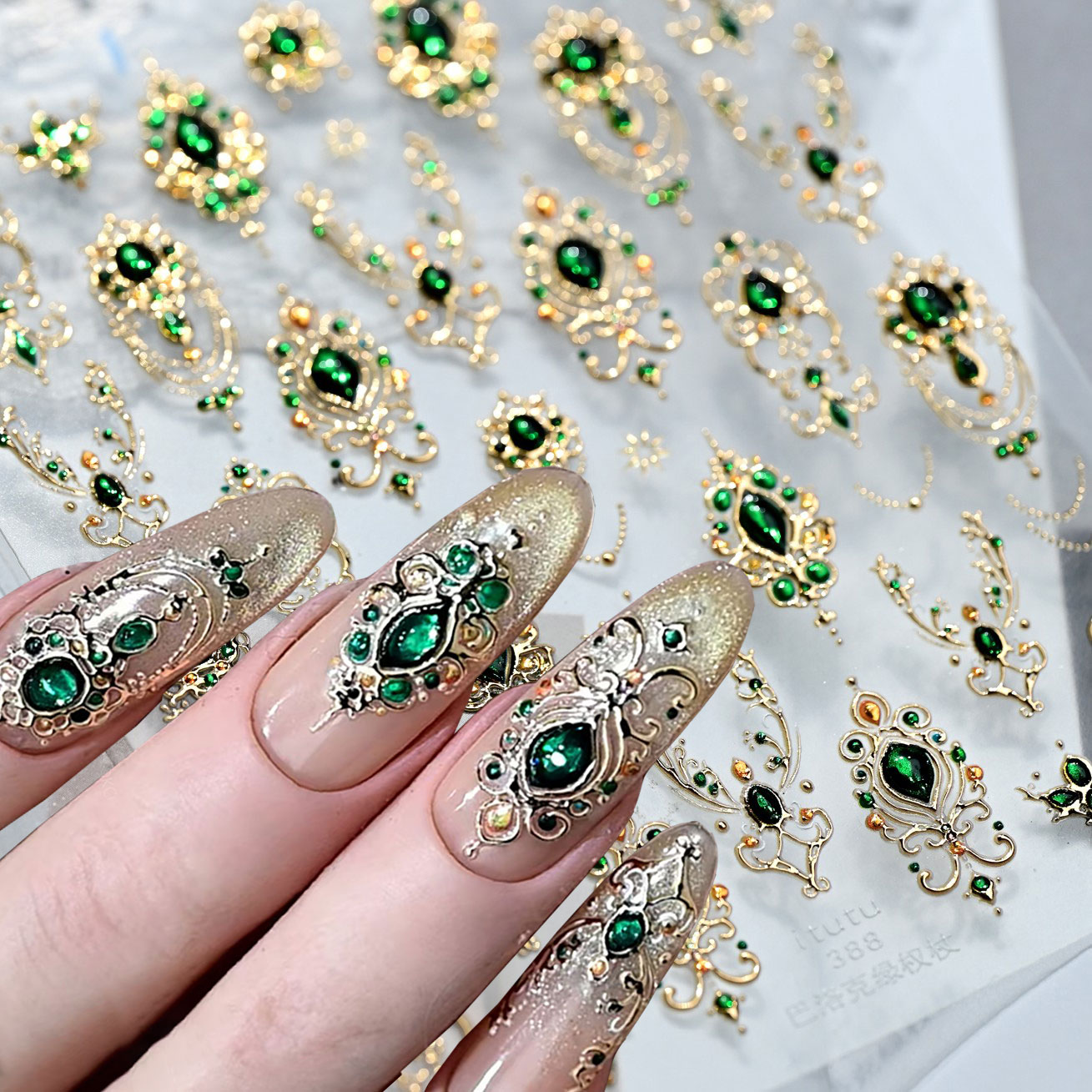 Nail Art Zelda - 5D Embossed Emerald Gemstones Nail Art