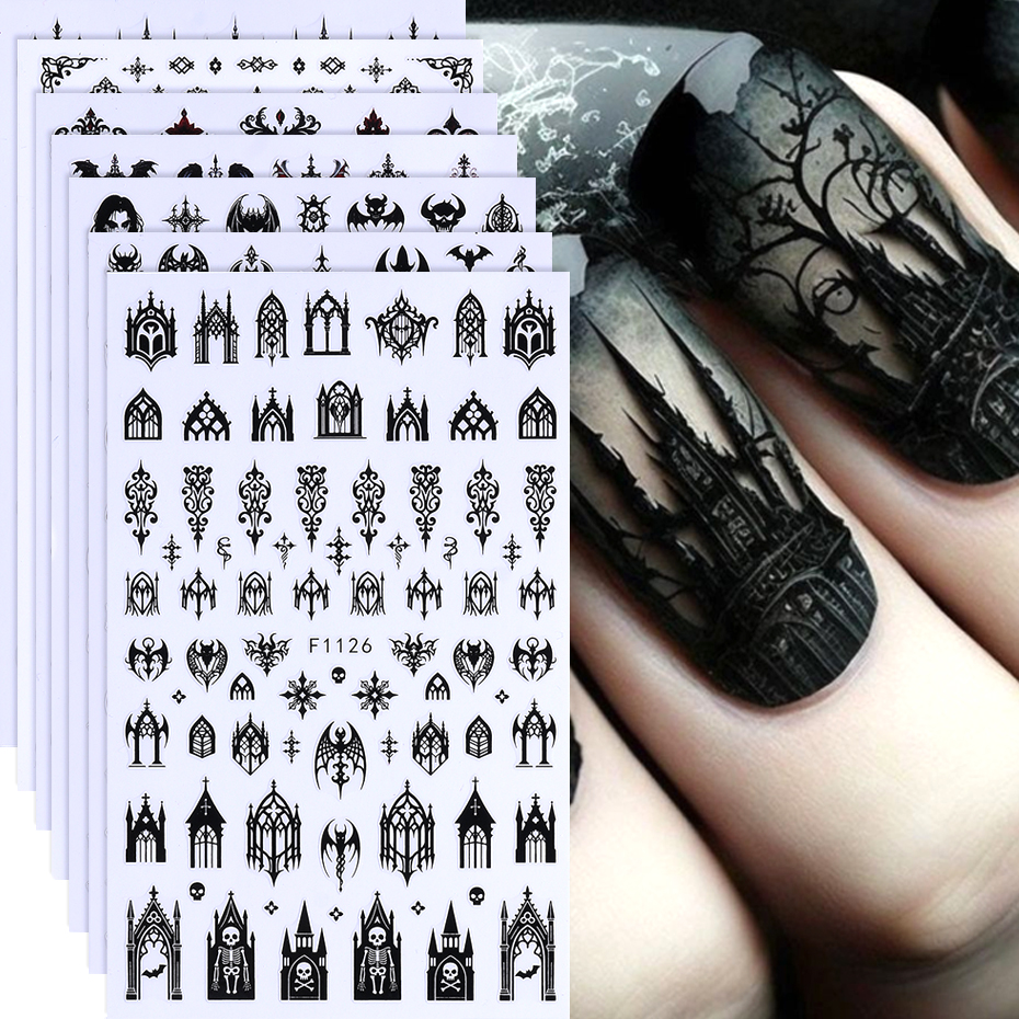 Nail Art Zelda - 7/8pcs 3D Gothic Black Halloween Nail