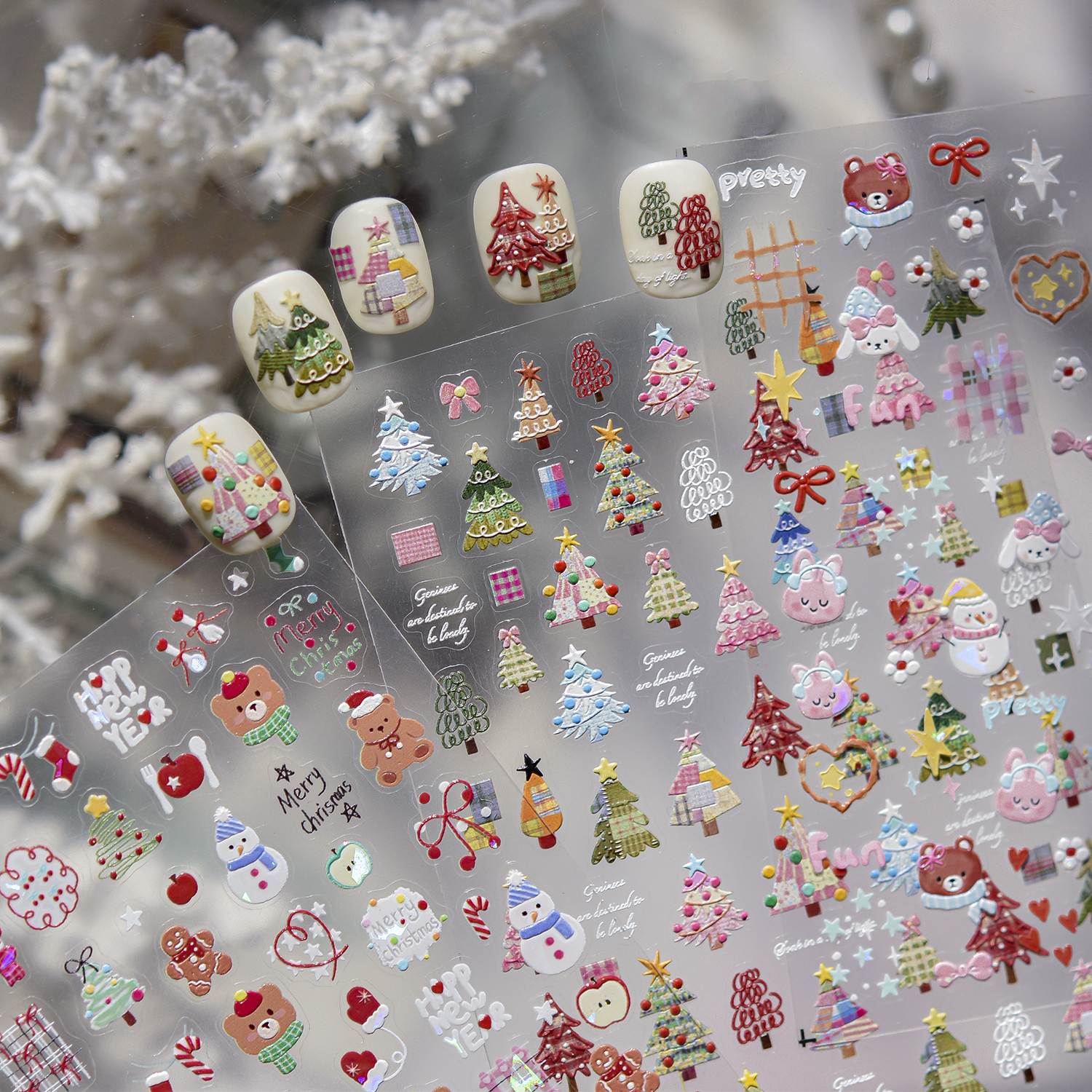 Nail Art Xmas Simple - 1PCS Vintage Retro Winter Nail Stickers