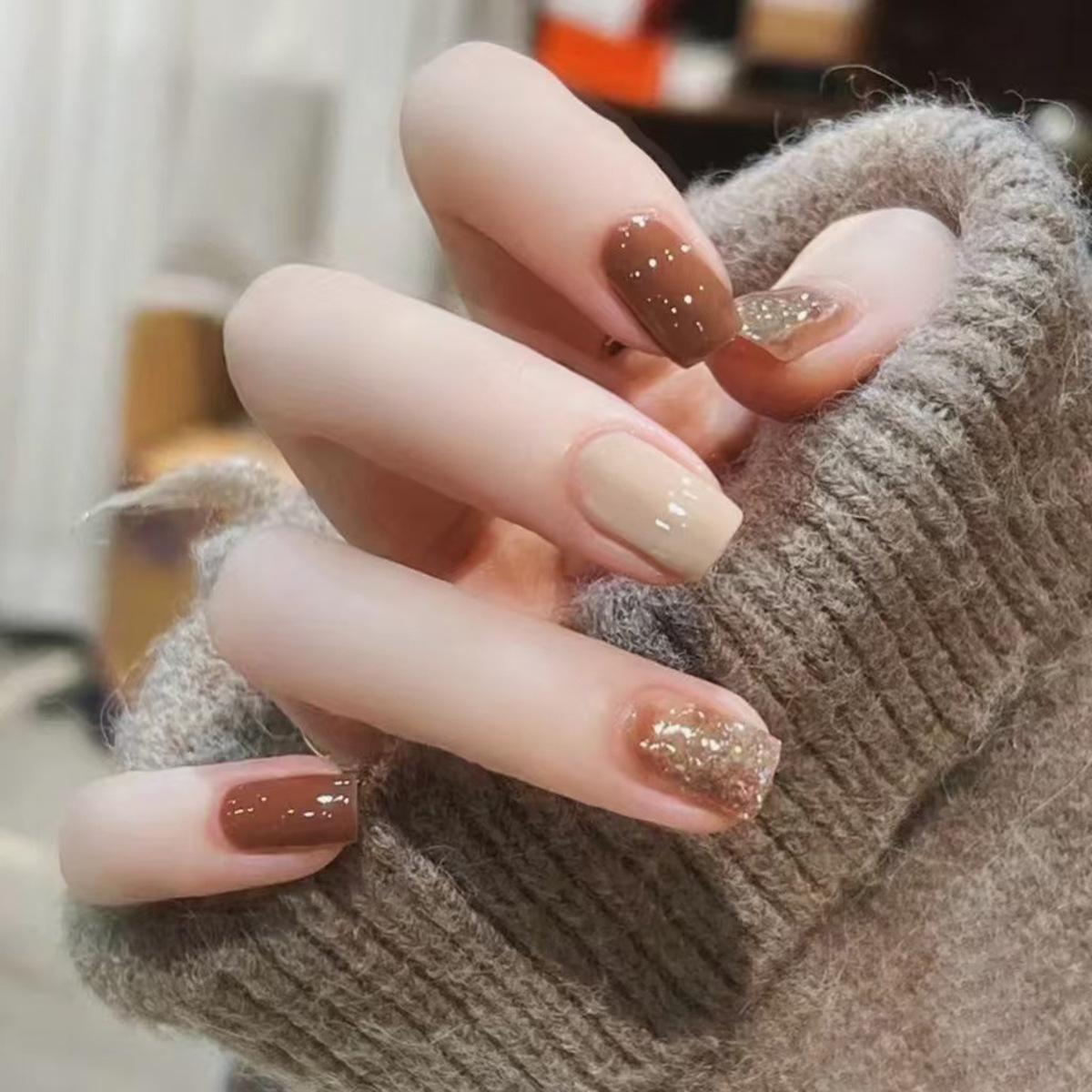 24Pcs Caramel Brown Ombre Glit - Nail Art Ombre ulasan dan harga