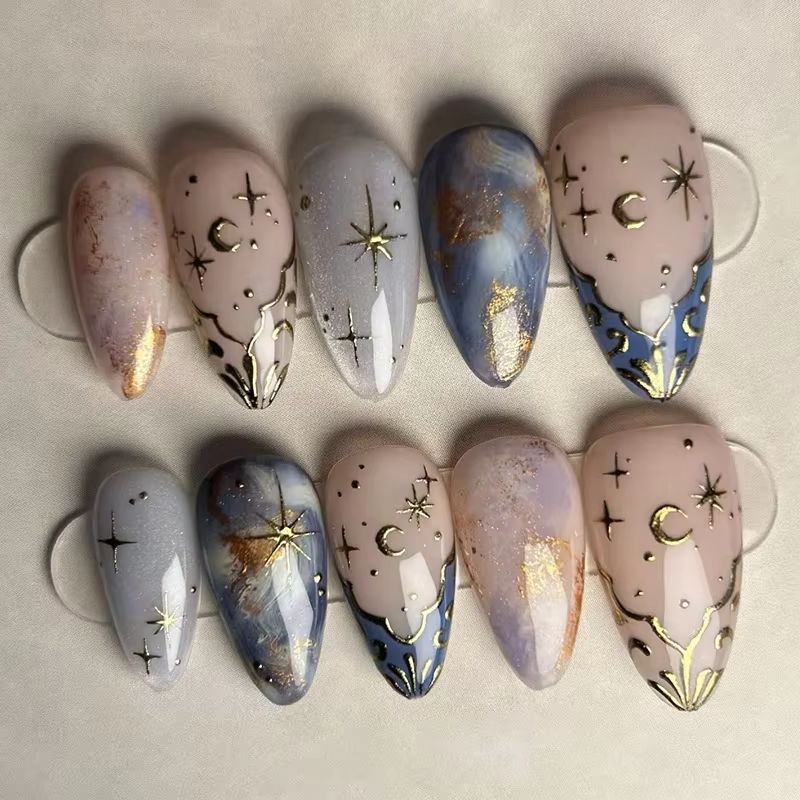 24Pcs Short Almond Nails Set F - Nail Art Ombre ulasan dan harga