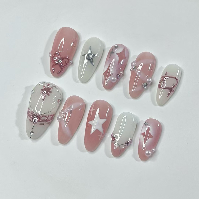 24Pcs Short Almond Nails Set F - Nail Art Ombre ulasan dan harga