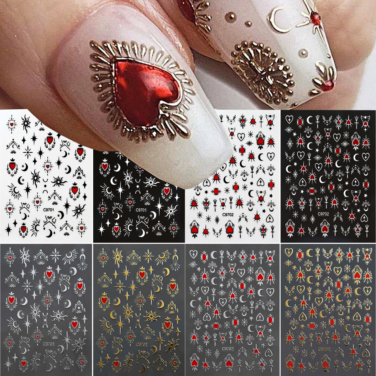 8Pcs Red Heart Nail Stickers 3 - Nail Art Zelda ulasan dan harga