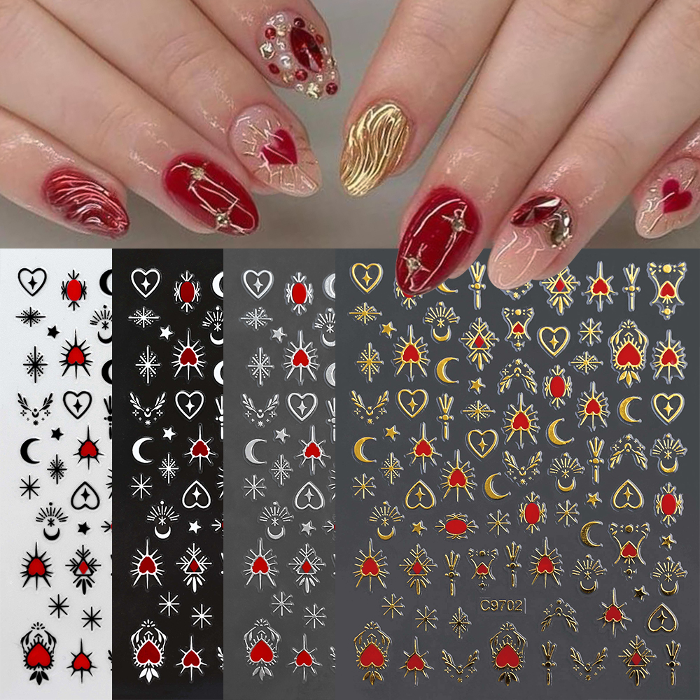 8Pcs Red Heart Nail Stickers 3 - Nail Art Zelda ulasan dan harga