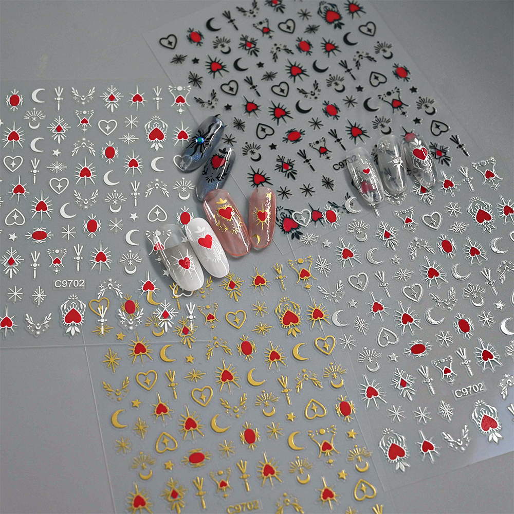 8Pcs Red Heart Nail Stickers 3 - Nail Art Zelda ulasan dan harga