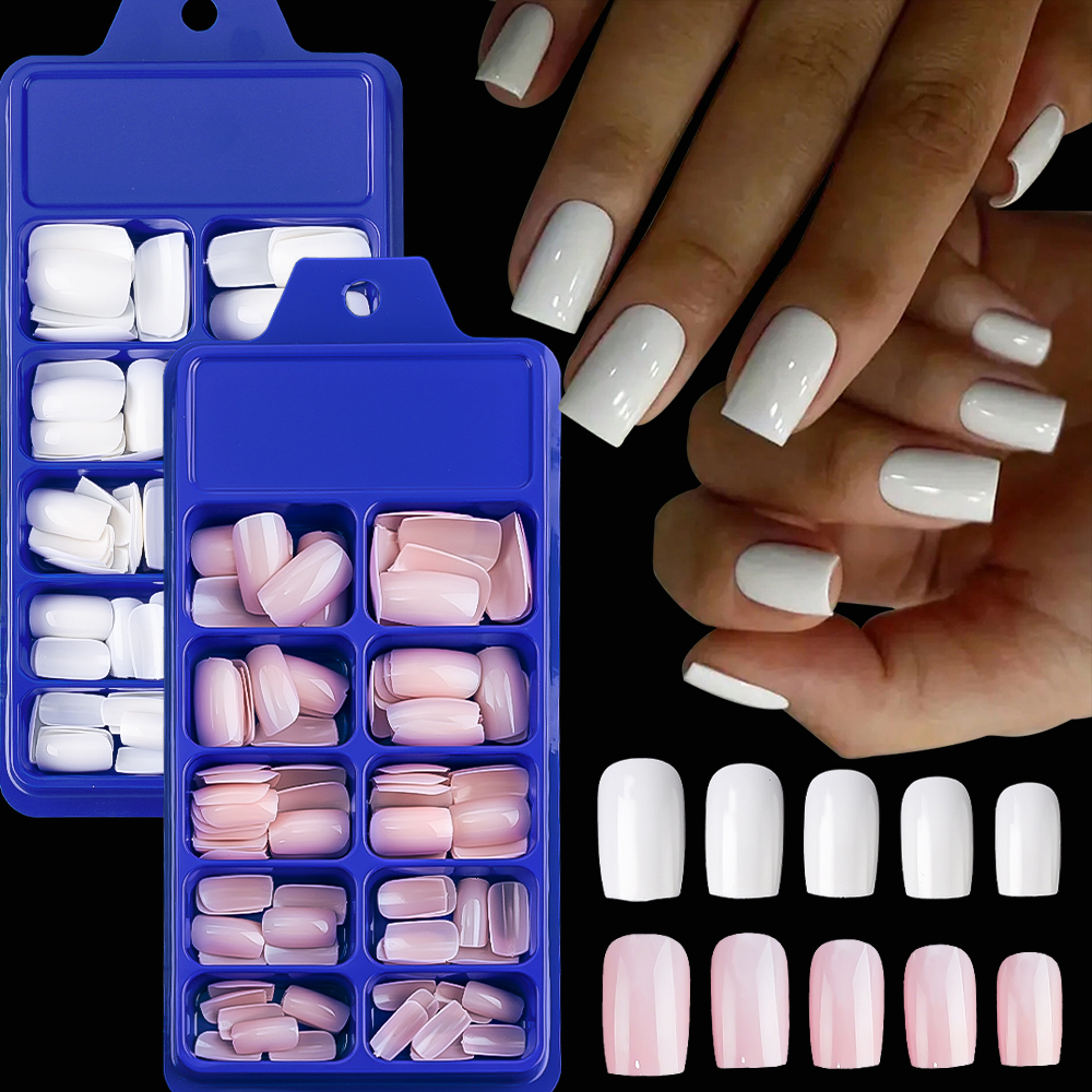 100/120pcs Pink White Press On - Nail Art Ombre ulasan dan harga