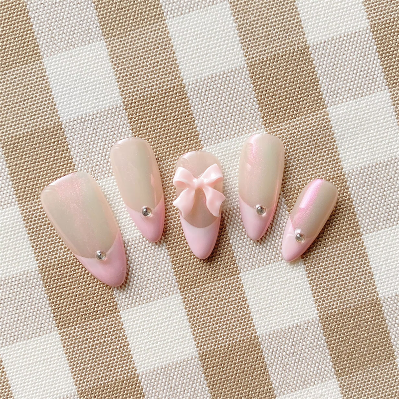 10PCS Pink Handmade Press on N - Nail Art Xs ulasan dan harga