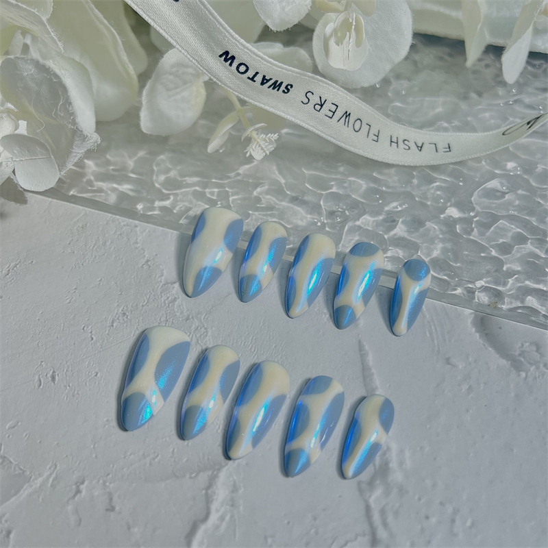 10Pcs Handmade Almond Blue Fak - Nail Art Xs ulasan dan harga