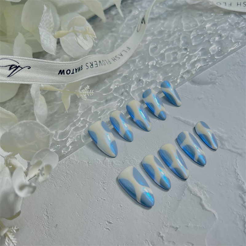 10Pcs Handmade Almond Blue Fak - Nail Art Xs ulasan dan harga