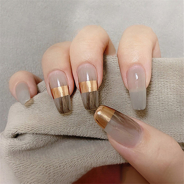 24Pcs Medium Coffin Press on N - Nail Art Ombre ulasan dan harga